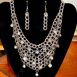 Festive silver necklace and earring set
